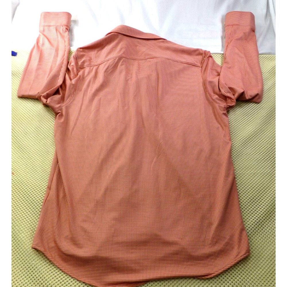 Murano Mens Slim Fit Orange & White Gingham Performance Shirt Size L - Picture 2 of 10